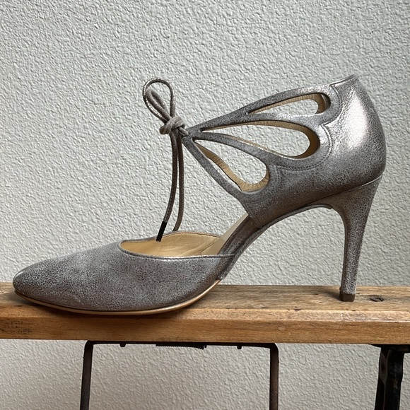 Paul Green Justine Leather Metallic Heels Ankle Lace - Picture 3 of 14